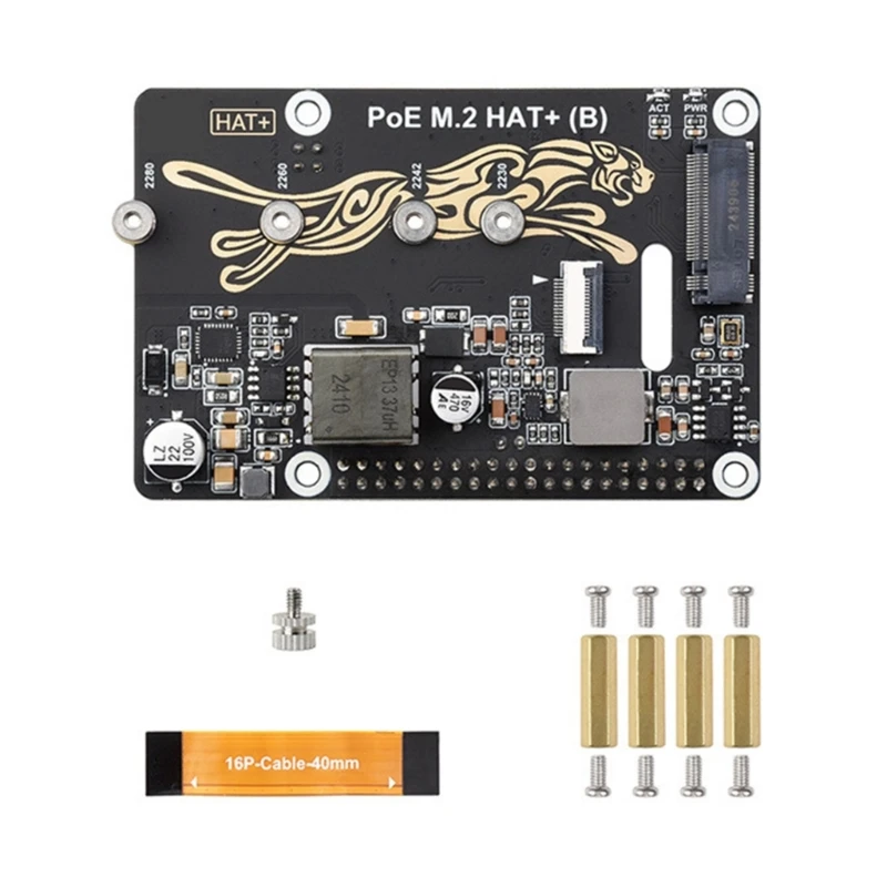 PCIe To M.2 Adapter Power over Ethernet Function For RPi 5 Support NVMe SSD 2230/2242/2260/2280 Fast Speed Read Write