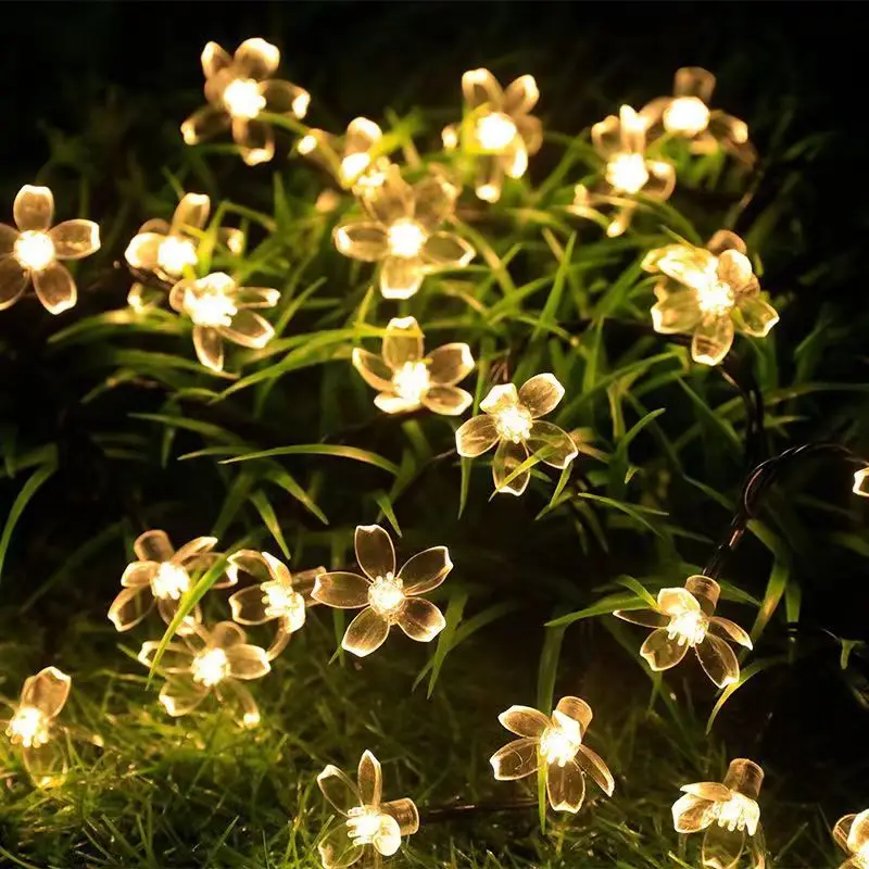 Solar Cherry String Light Sakura Garlands 5M/7M/12M Peach Flower LED Night Lamp For Wedding Party Garden Christmas Outdoor Decor