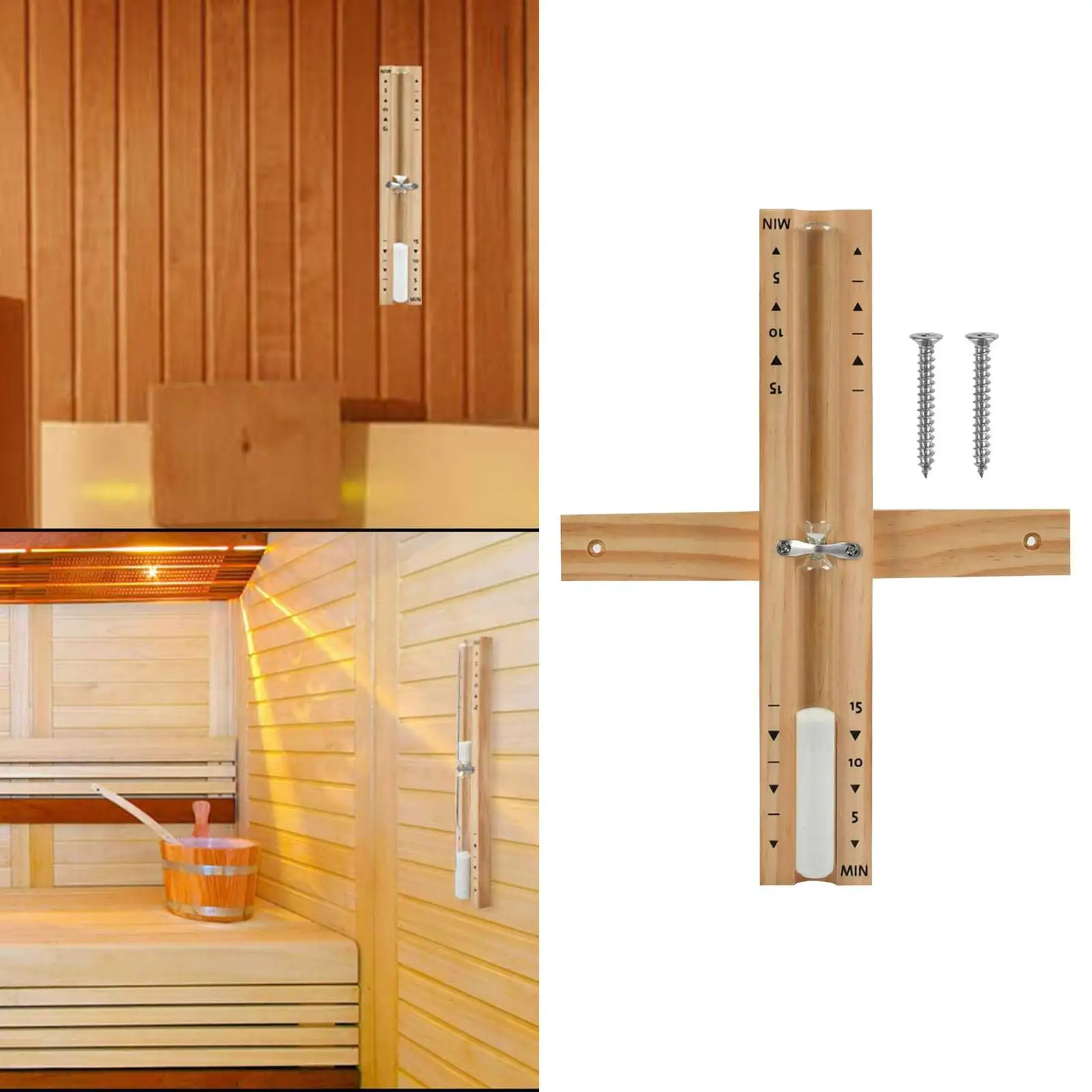 Multi-use Rotation Wall Mounted Sauna Timer 15 Minutes Wood Hourglass Clock