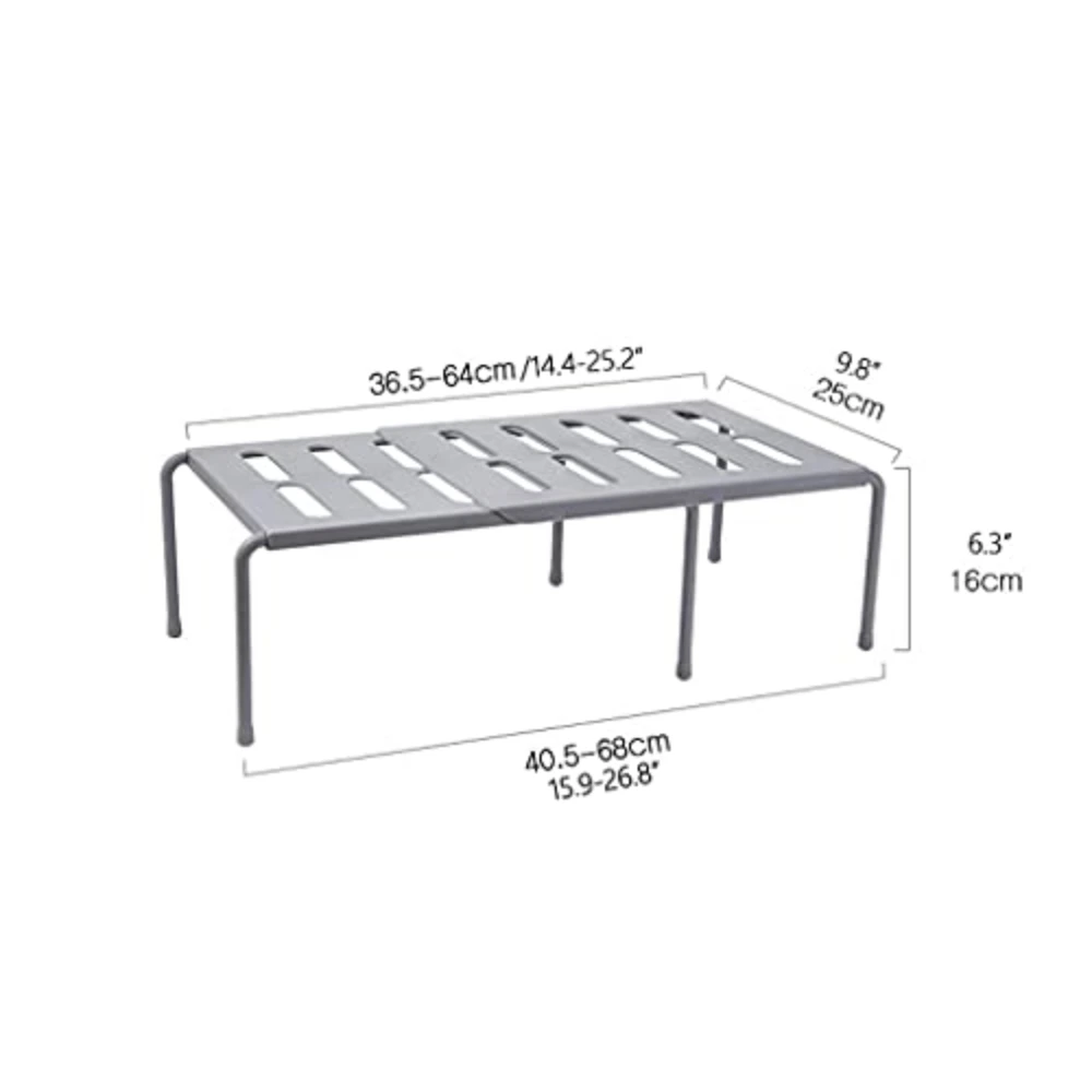 Retractable Kitchen Shelf Grey Storage Shelf Extendable Cabinet Shelf Extendable Telescopic Shelf Dish Rack for Kitchen Cupboard