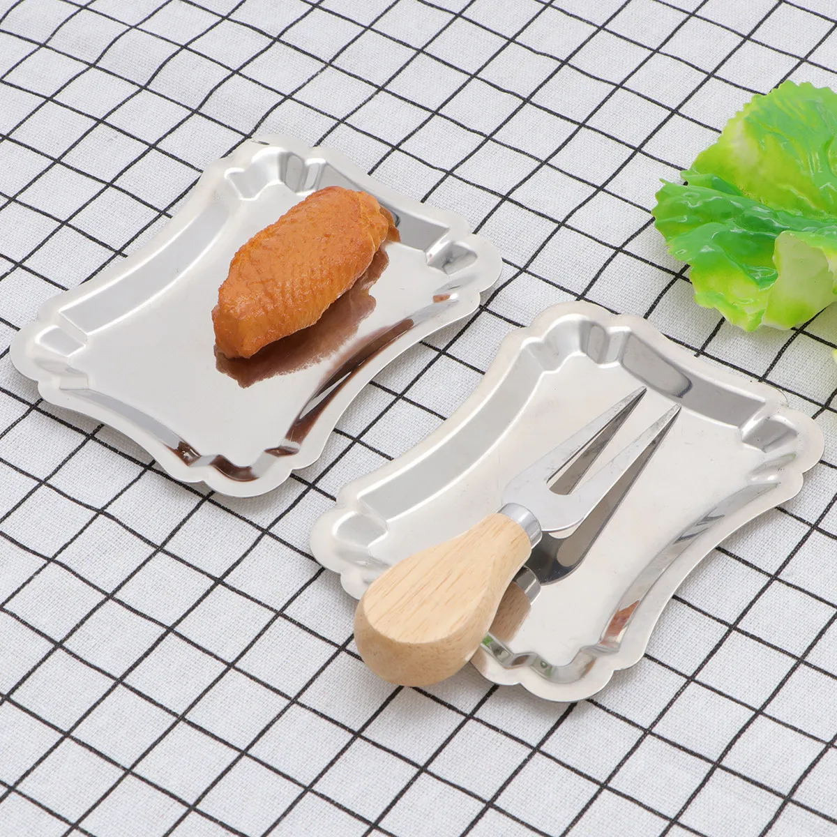 2Pcs Premium Stainless Steel Dessert Tableware Snack Dish Cake Tray for Afternoon Tea Wedding Shower Baptism Pasta Toast Fried