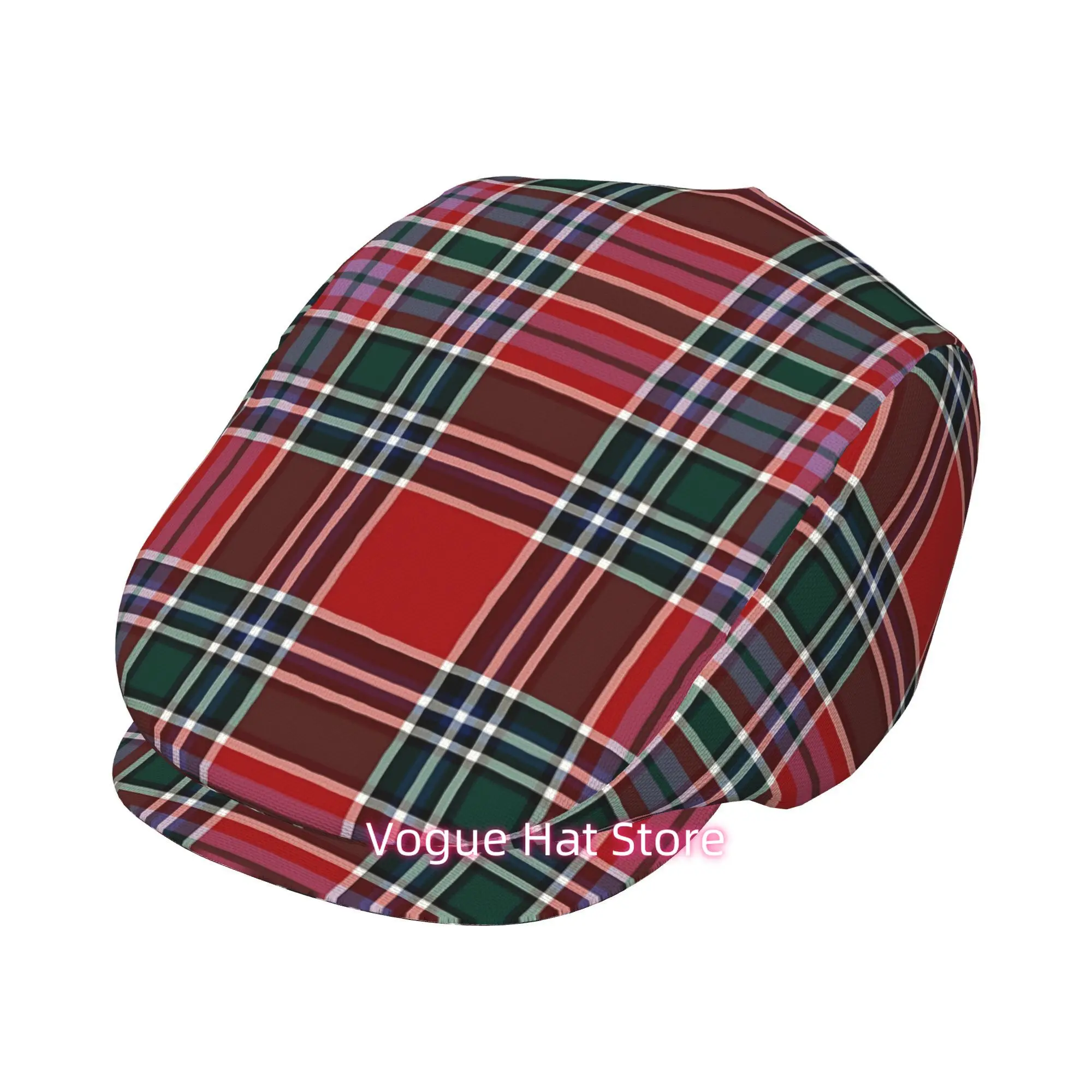 2D Flat, 1pc Clan MacBean Tartan All-over printed beret,  newsboy cap, unisex, a must-have fashion accessory for outdoor leisure