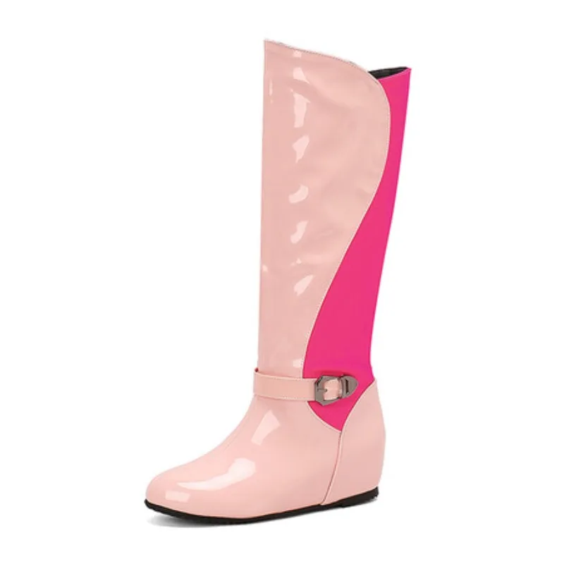 

Women's Knee High Boots Winter Shoes Black White Pink Wedge Heeled Long Boot Ladies Height Increasing Party Shoes Big Size 45