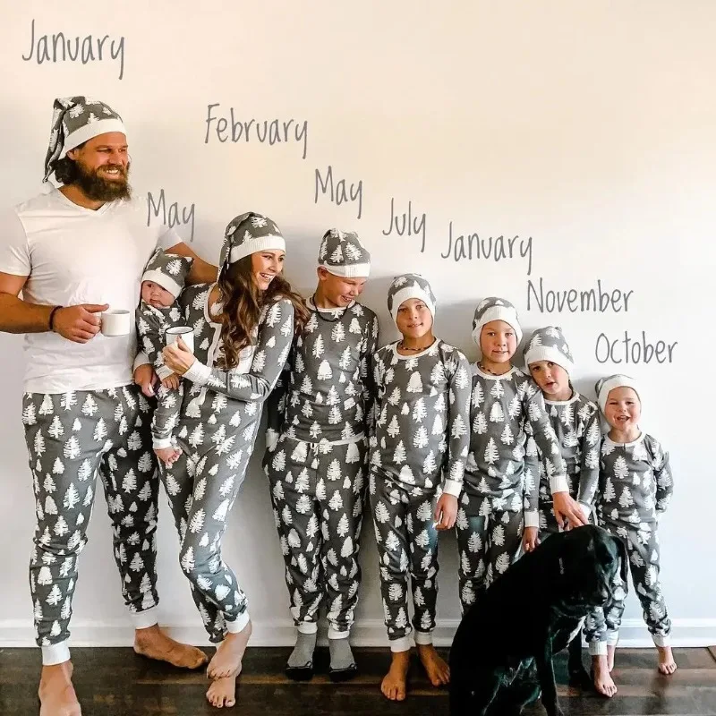 Basic Casual Christmas Family Matching Pjs Set Breathable Soft Parent Kid Household Sleepwear