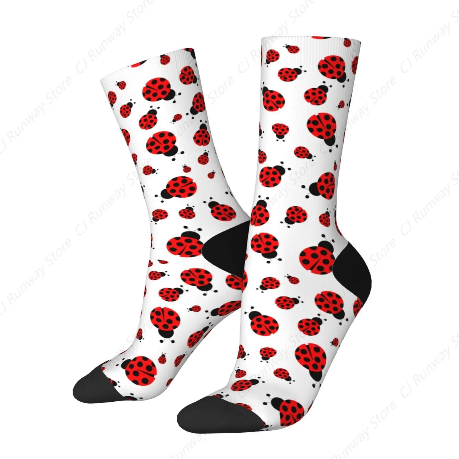 Women's Breathable Socks Ladybug Red Black Dots White for Men Women Funny Socks Reinforced Heel and Toe Socks for Exercise