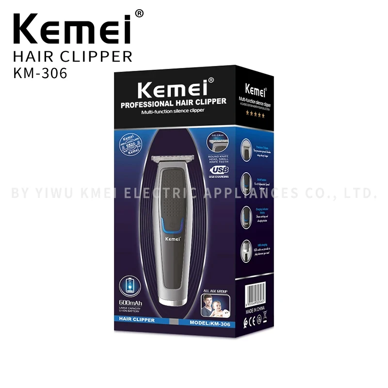 Kemei KM-306 tagliacapelli USB tutto in metallo tagliacapelli elettrico senza fili tagliacapelli calvo