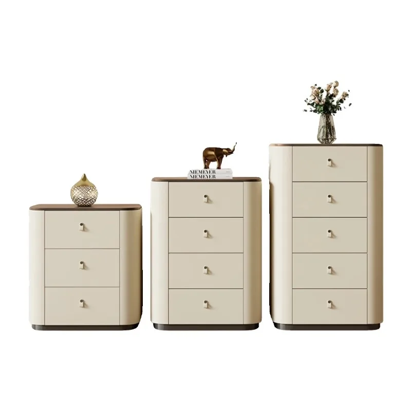 

solid wood six-chest cabinet bedroom bedside table light luxury cream style living room saddle leather locker against the wall
