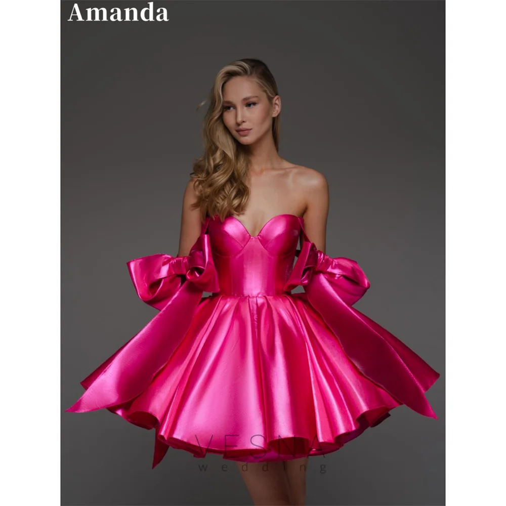 Amanda Mini Formal Bow Party Dress Ball Gown Evening Dress Pleats Knee-Length Spaghetti Strap vestido de gala noche mujer 2024