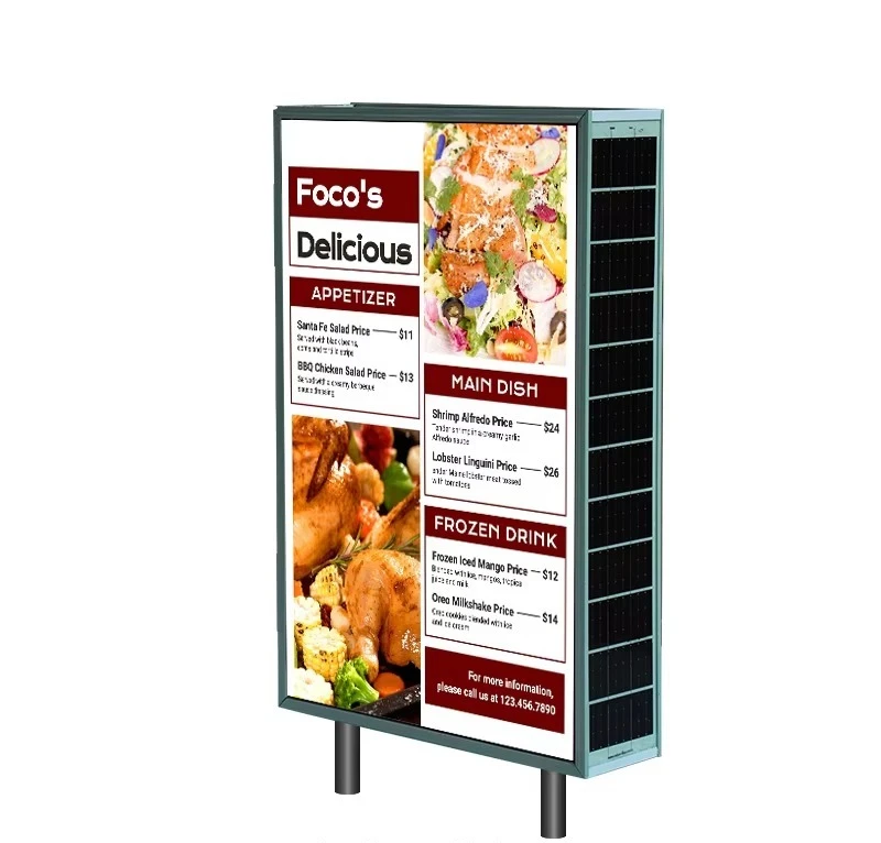 Waterproof Solar LED Advertising Light Box Aluminum Frame Mono Panel 5000 16:9 Free-Standing Outdoor Signage