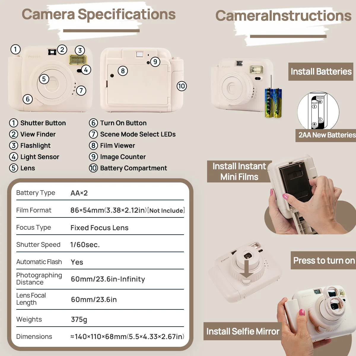 One Time Imaging Camera Student Children Cute Mini Camera Easy Use Beginners Portable Camera Includes 10 sheets of photo paper