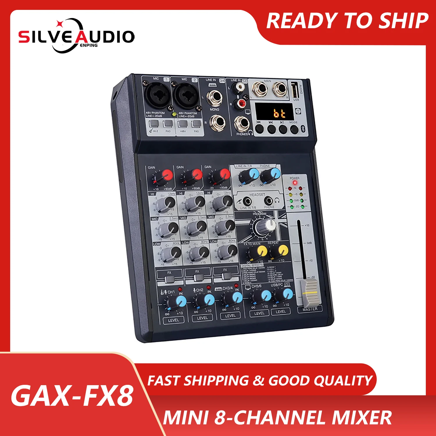 GAX-FX8 Hot Selling PRO Audio DJ Music Equipment 6CH Mini Audio Mixer for Live Streaming with USB