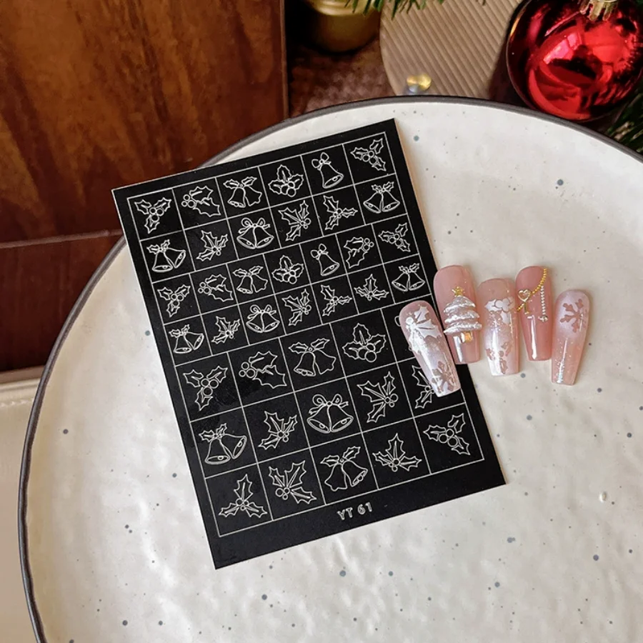 Accessori per nail art natalizi Adesivi Ghirlande dipinte a spruzzo Campane Guanti di renna Pupazzo di neve Unghie Decorazioni 3D Adesivi fai da te