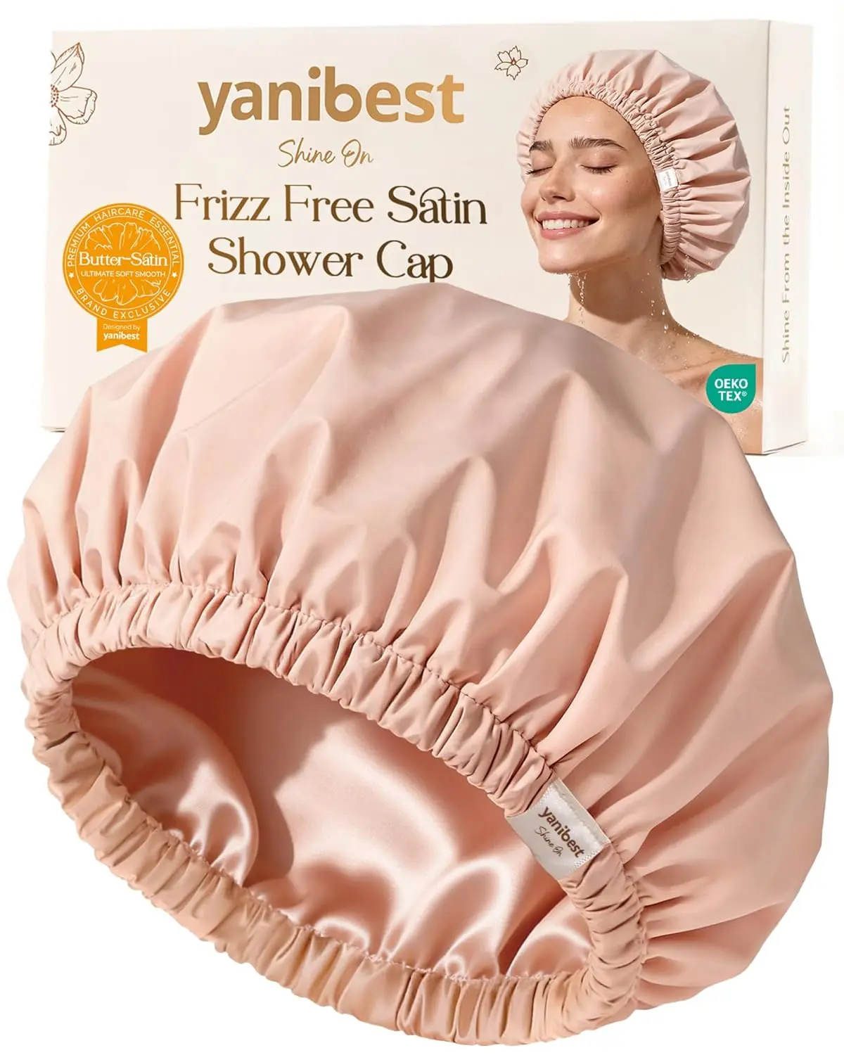

Peachy Pink Reusable Shower Cap for Women, Waterproof & Frizz-Free, Large with Soft Elastic Band