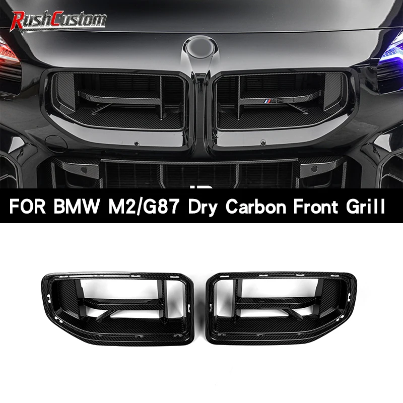 

For BMW M2 G87 2023+ CS Style Dry Carbon Fiber Racing Grills Front Bumper Air Vent Cover Trim Foglamp Mesh Grill Frame Body Ki