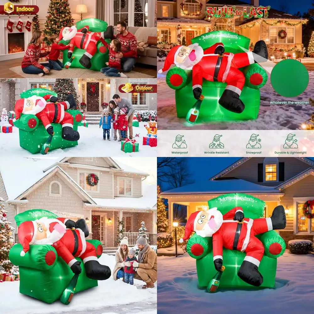 

6ft x 5ft Inflatable Santa Claus with Wine Bottle on Sofa Christmas Decor for Outdoor or Indoor