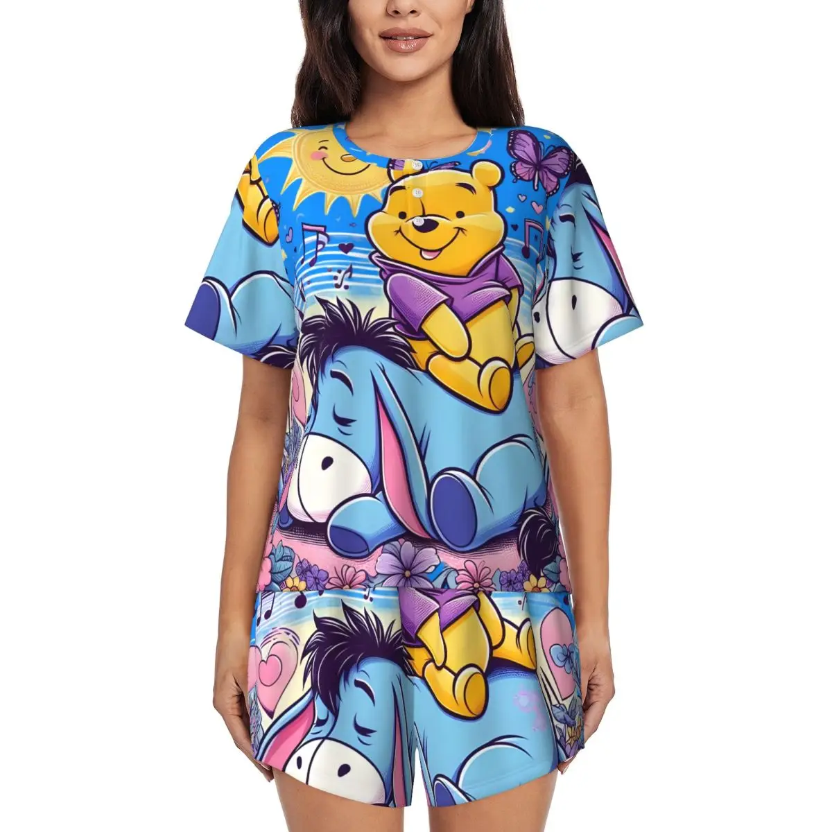 

Winnie The Pooh Pajamas Set for Women Short Sleeve Sleepwear Loungewear 2 Piece Pjs