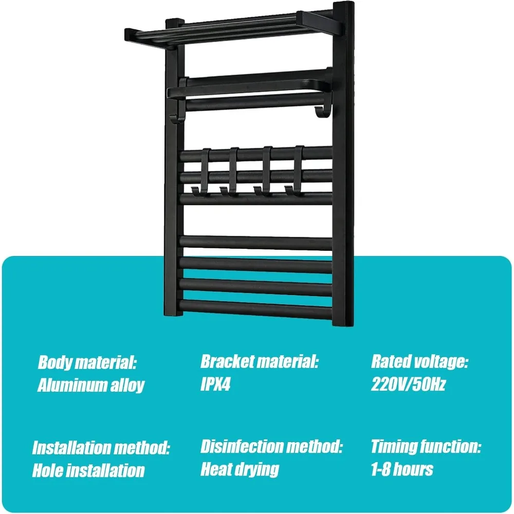 Heated Towel Warmer 10 Heating Rails Free Standing Heated Towel Rack with Remote Control Electric Drying Rack WallMountwithShelf