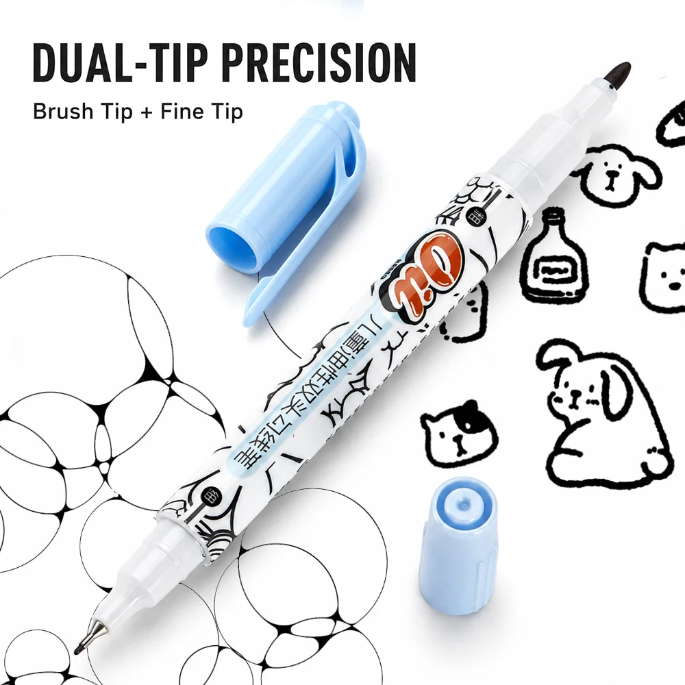 4/8/10 Pcs Dual Tip Markers Waterproof Fine Brush Tip Sketch Outline Pen Oil Based Quick Dry No Bleed Manga Comic Art Stationery