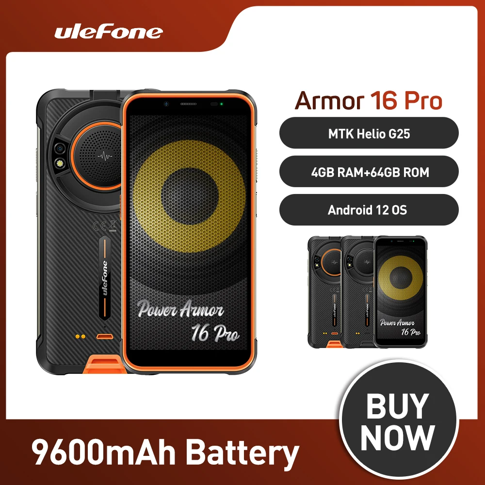 Ulefone Power Armor 16 Pro Global Rugged Waterproof Smartphone 2.4G/5G WiFi 9600mAh Android 12 NFC Rugged Phone