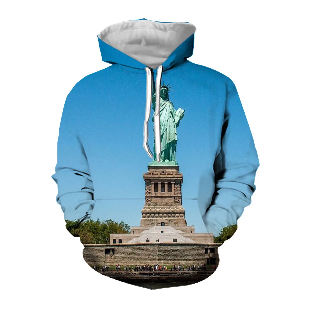 Jumeast 3D USA Statue Of Liberty Printed Men Hoodies Premium Comfort Street Wear Y2K Hooded Sweatshirts Aesthetic Youth Clothing