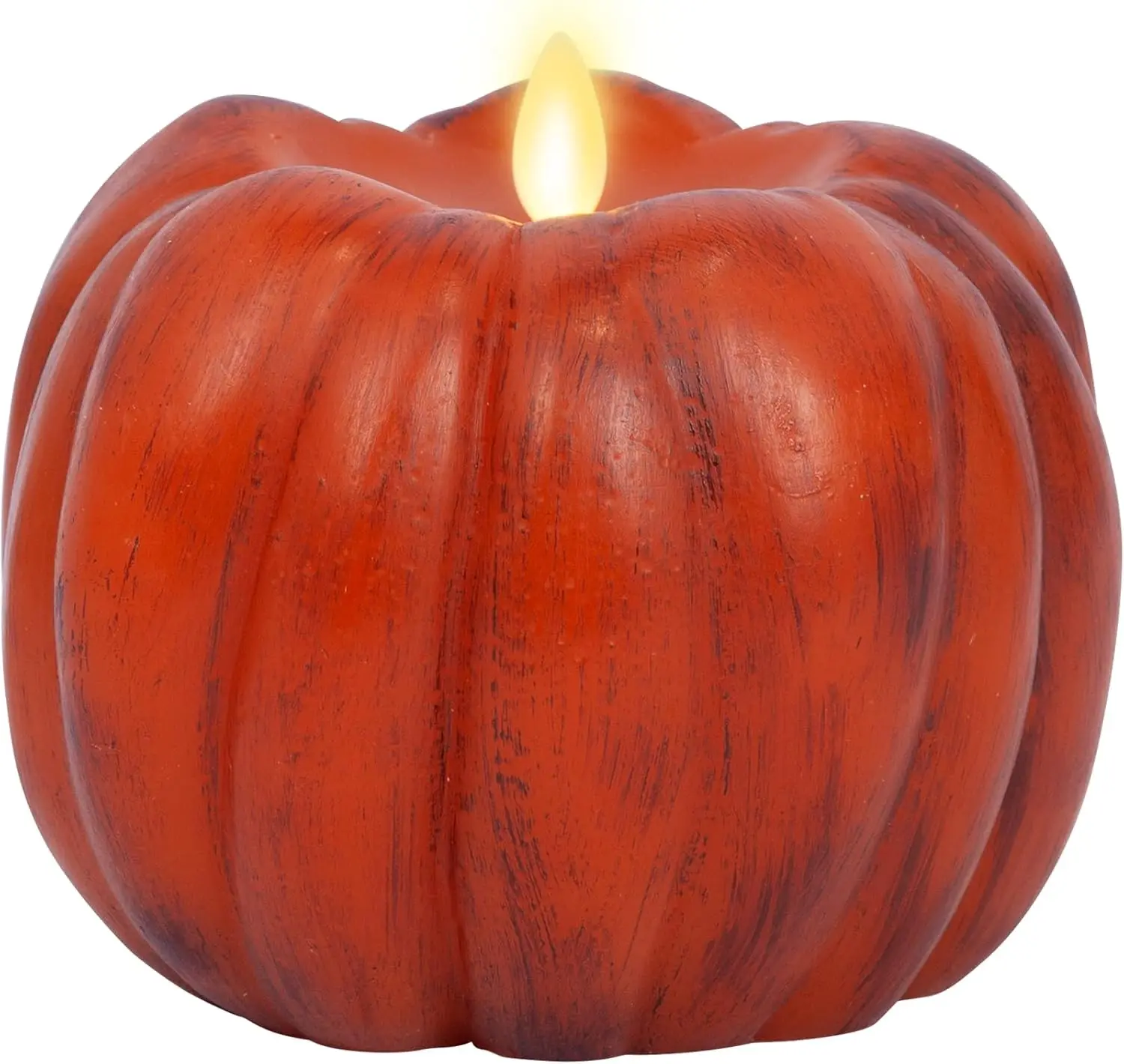 

Flameless Halloween LED Candle with Moving Flame, Antique Orange Pumpkin, Battery Operated for Indoor Use - Pack of 1-5