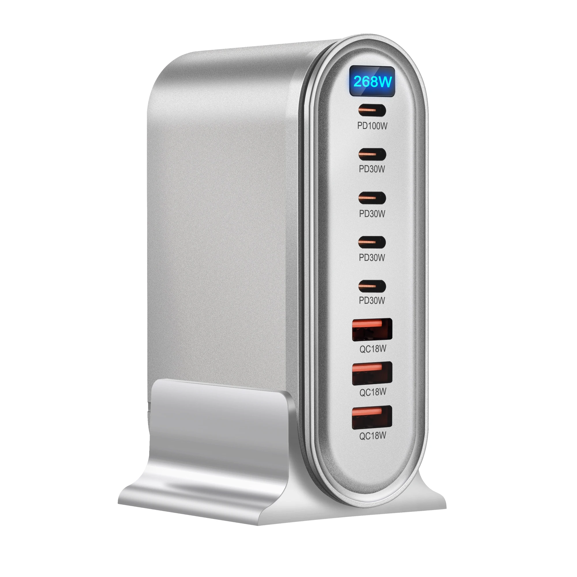 

New 268W Multi-Port Charger 8-Port Type-C USB Port Charger LED Display Fast Charger Home Office Travelling