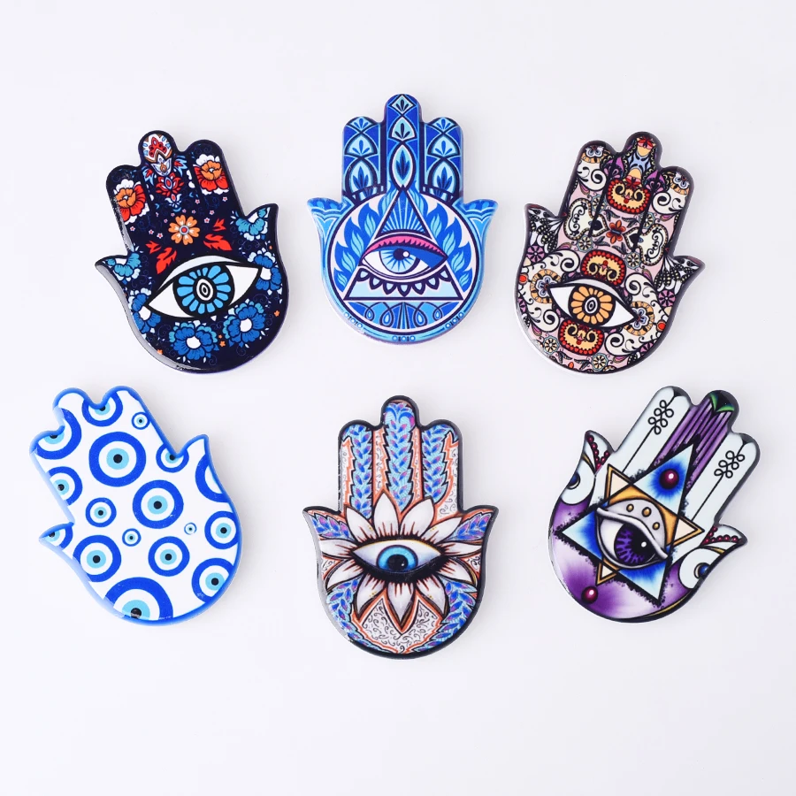 1pc Creative Ceramic Hand Refrigerator Magnetic Stickers Hamsa Refrigerator Magnets Angel Eye Magnetic Fridge Magnets for gift