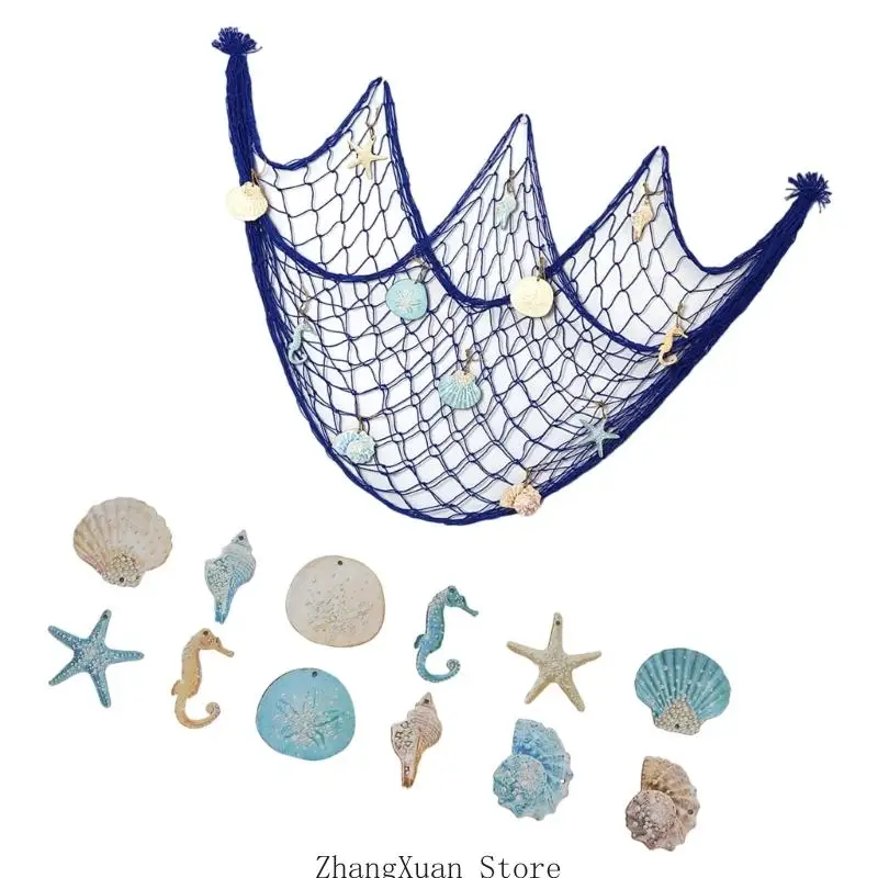 Muschel-Fischernetz-Wandbehang für Strandzimmer und Fotokabine, 3 x – Detail 8