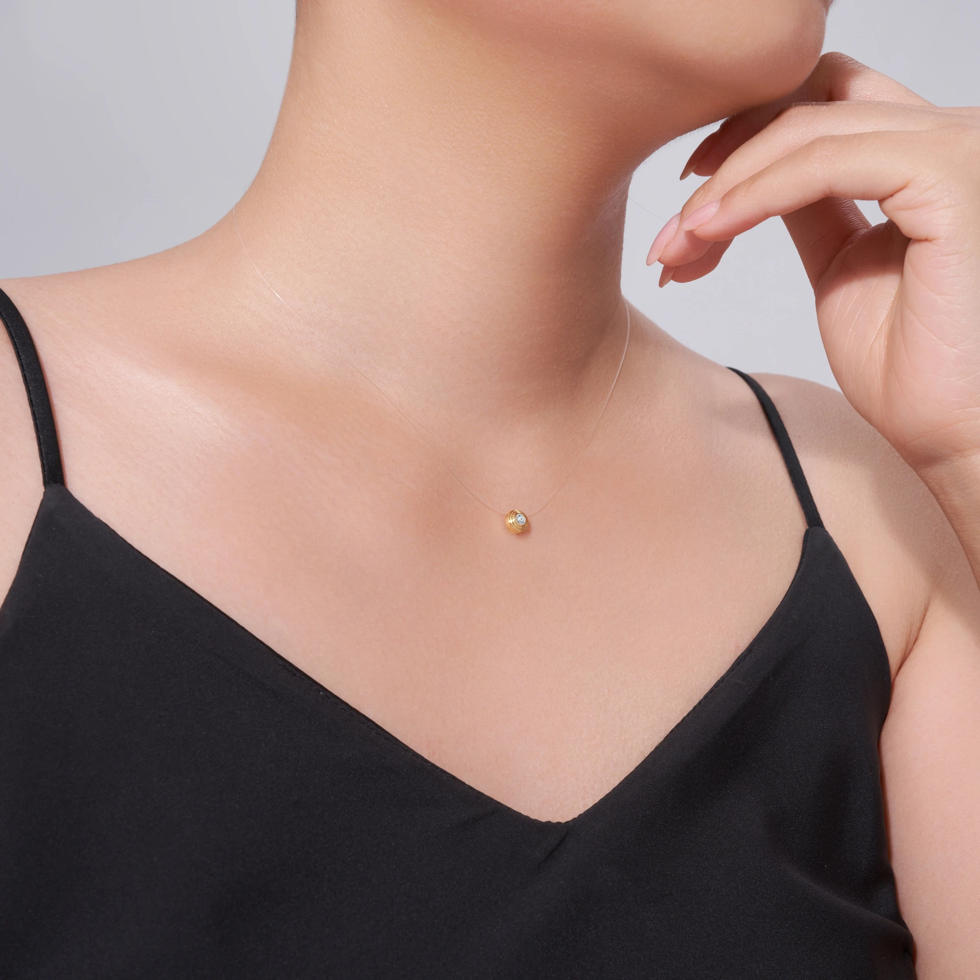 JIUZUAN Round Moissanite Necklace S925 Silver 18K Gold Plated Italian Matte Finish Jewelry for Daily Wear Gold Necklace