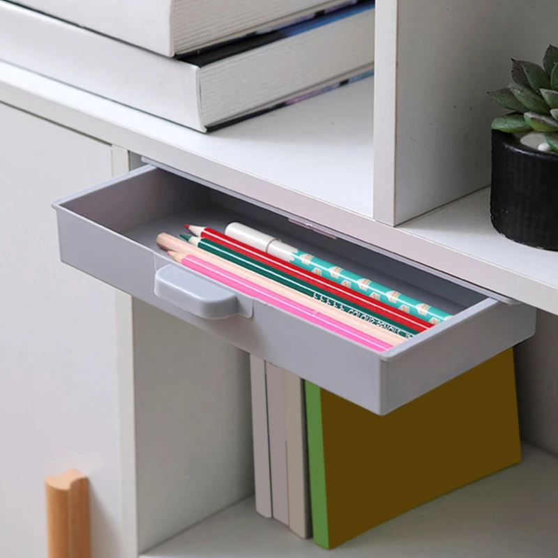 SelfAdhesive Storage Drawer Box Makeup Pencil Tray Desk Hidden Under Desk Stand Self-adhesive Under-drawer Storage Box