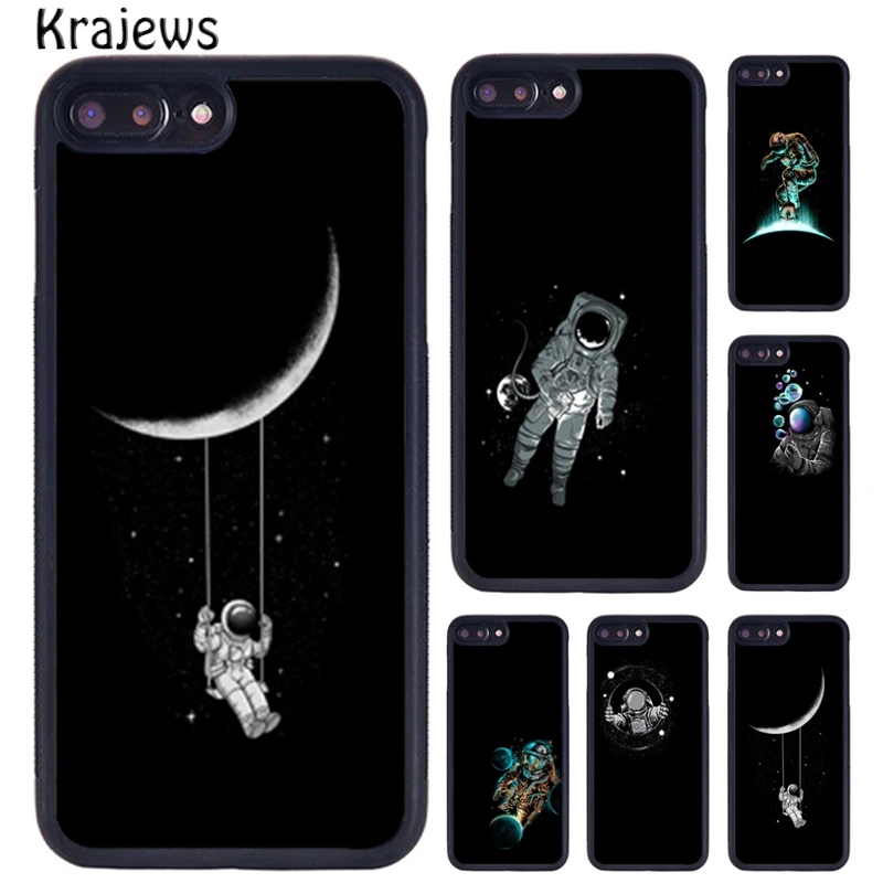 Krajews Space Astronaut illustration Phone Case For iPhone 16 15 14 XR XS 11 12 mini 13 Pro MAX Plus cover coque