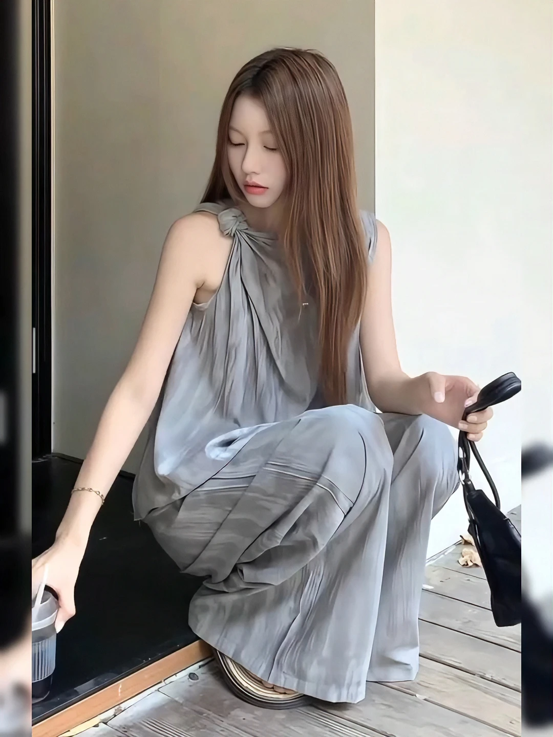 

Summer 2025 New Loose Feelings Matching Set Irregular Sleeveless Vest Women's Wide Leg Pants Floor-Length Pants Two-Piece Set