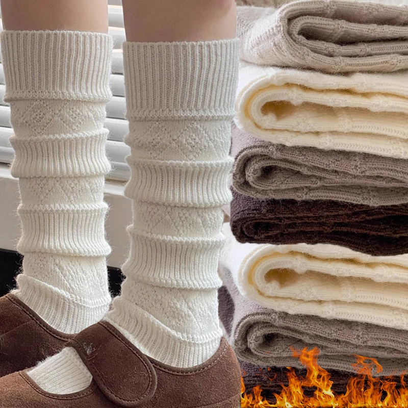 

Женские носки до середины икры на осень и зиму, модные штабелируемые носки с ромбовидным узором, теплые удобные дышащие хлопковые носки