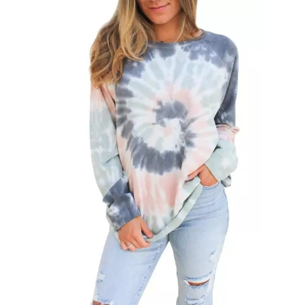 Suéter con estampado Tie-Dye para mujer, Top holgado de manga larga con cuello redondo, moda europea americana de nuevo estilo para otoño e invierno