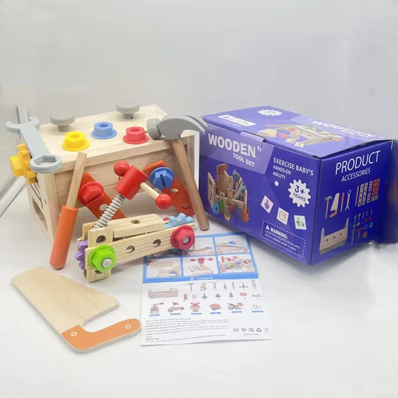 Kids Wooden Toolbox Pretend Play Set Nut Disassembly Screw Assembly Simulation Repair Carpenter Tool Montessori Education Toys