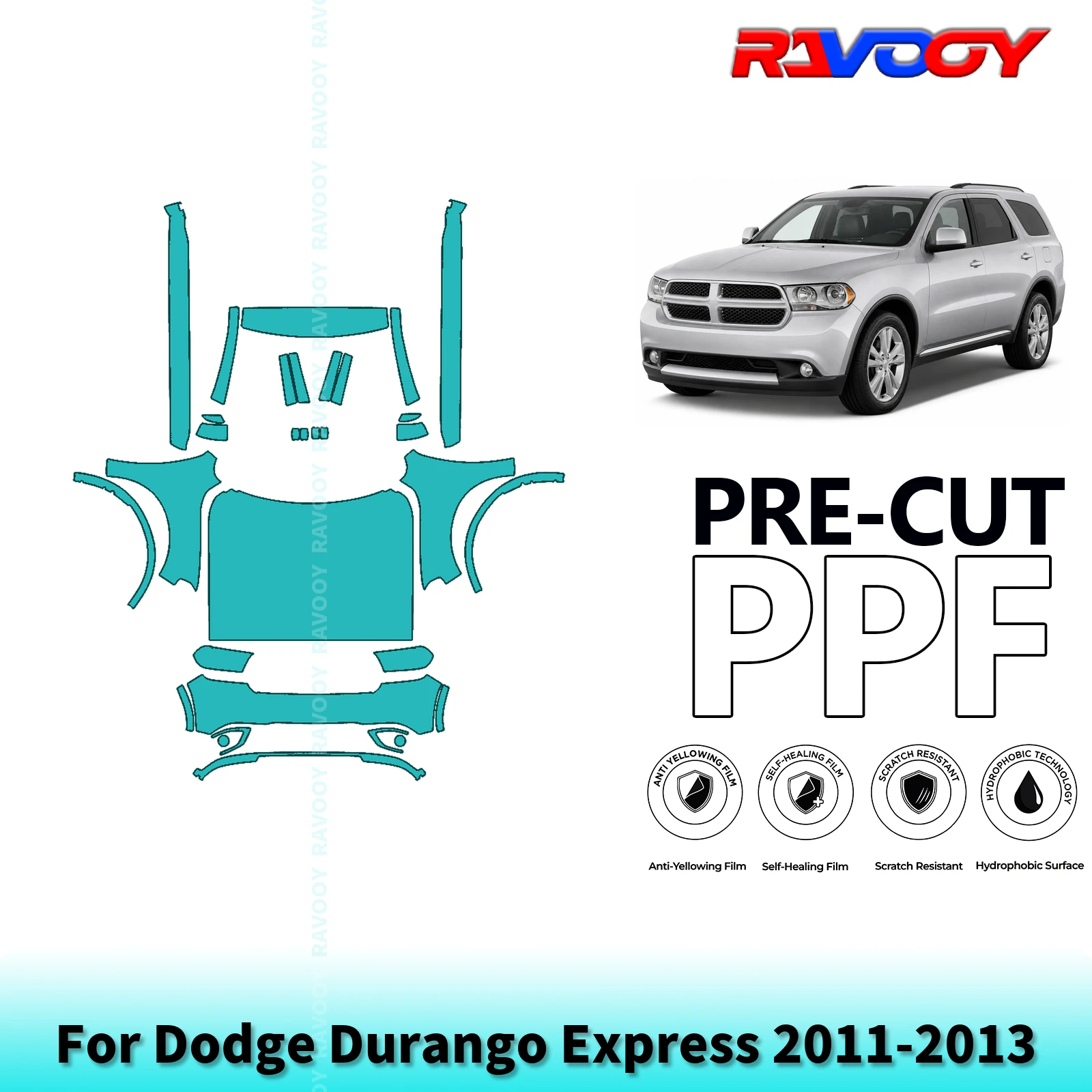 For Dodge Durango Express 2011-2013 Full Front+Rockers 8.5Mil Pre-Cut Paint Protection Film PPF Stone Chip Kit Clear/Matte/Black