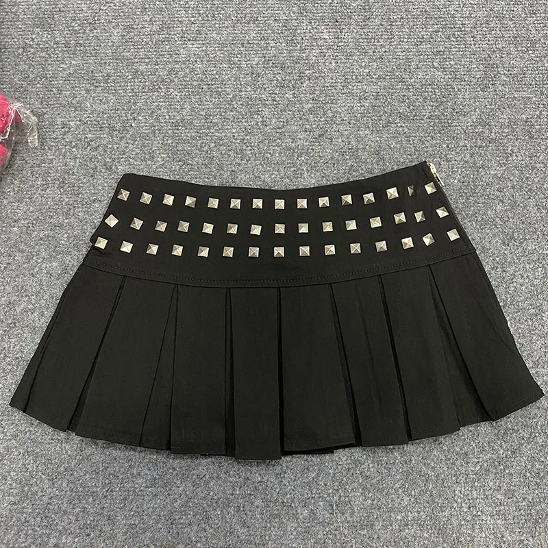 Été rue gothique Punk couleur Pure e-girl Mini jupe Harajuku Vintage Sexy Rivet jupes plissées fille chaude jupe femmes vêtements