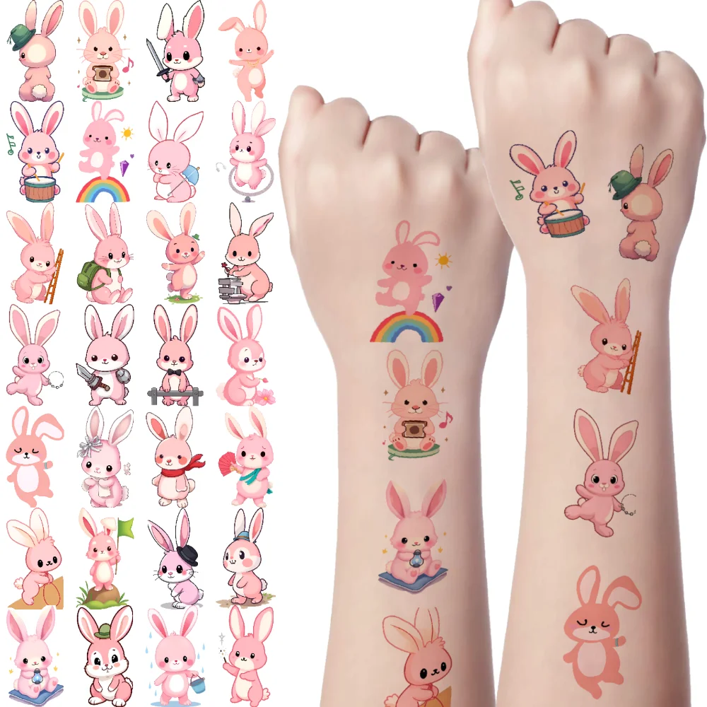 54pcs Temporary Tattoo Cartoon Waterproof Long-lasting Body Stickers Cute Rabbit Temporary Tattoo Stickers For Cheeks