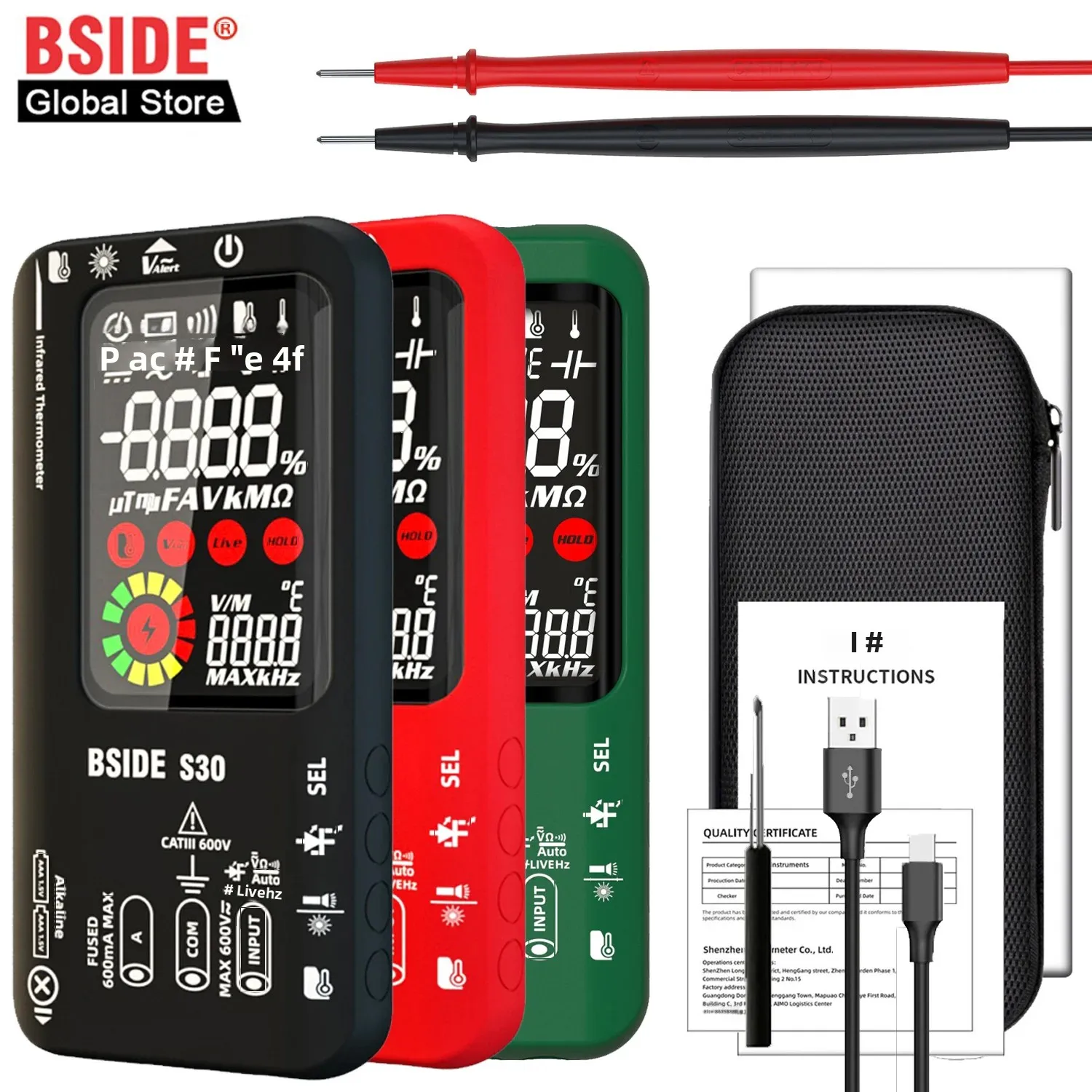 

Bside S30 Smart Professional Digital Multimeter 15V Diode Recharge Electronic Tester Infrared Thermometer AC DC Voltage Current