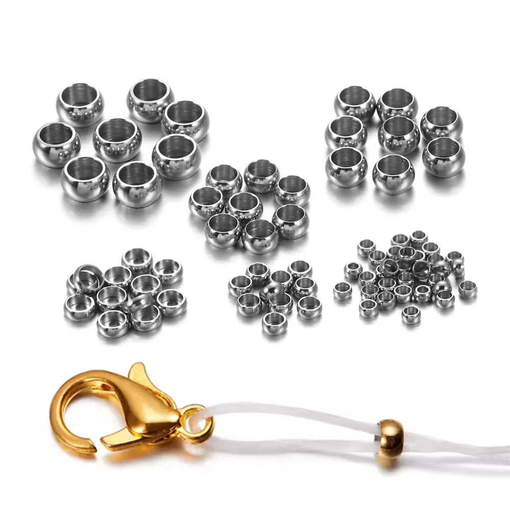 100/120pcs 1.5 2 2.5 3 3.5 4mm Stopper Spacer Beads Stainless Steel Positioning Ball Crimp End Beads for Jewelry Making Supplies