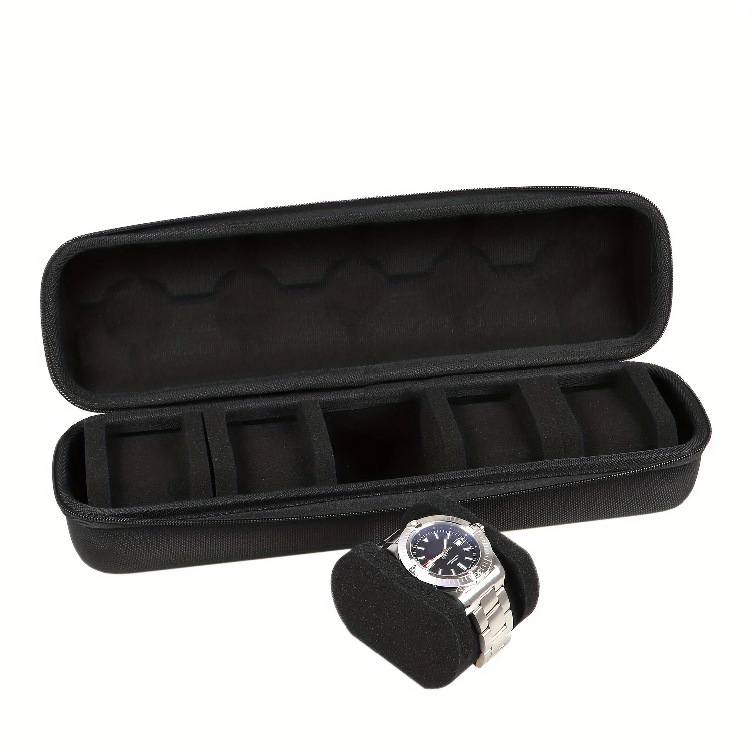 Hard-Shell Watch Storage Box with Flip Cover, 5 Compartments, Scratch-Resistant Lining, Durable Dustproof Portable Case