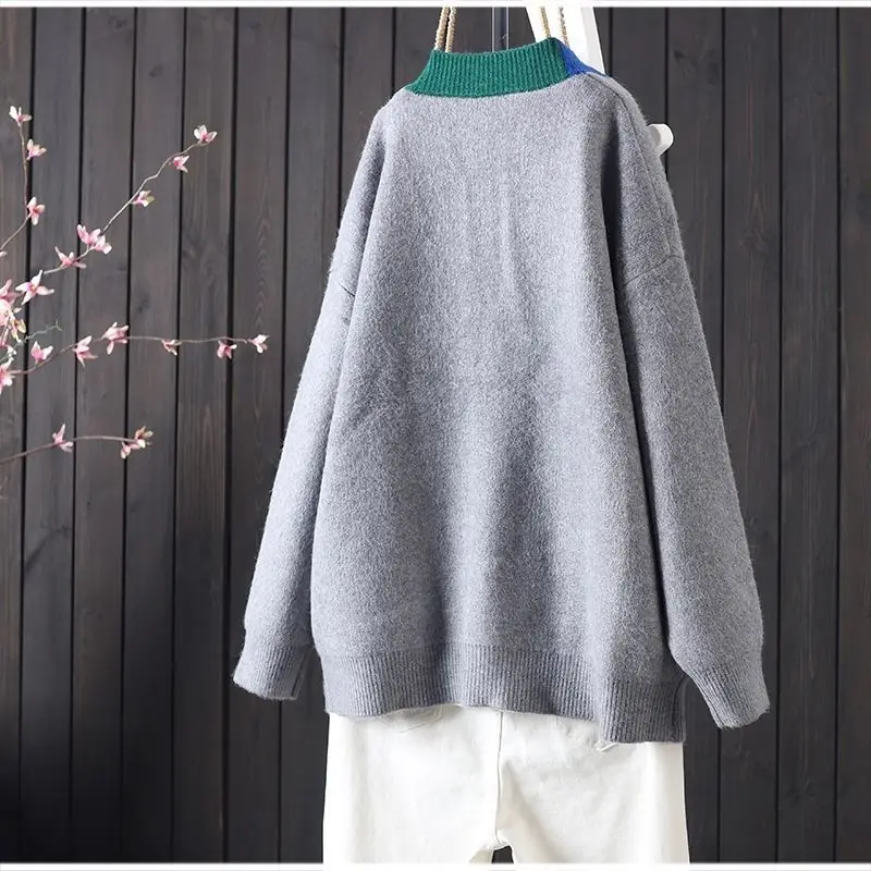 Cardigan Fall 2025 New 가디건 Colorful Striped Loose-Sleeved Contrast Knit Blouse For Women Casual Thick Buttoned Sweater Coat