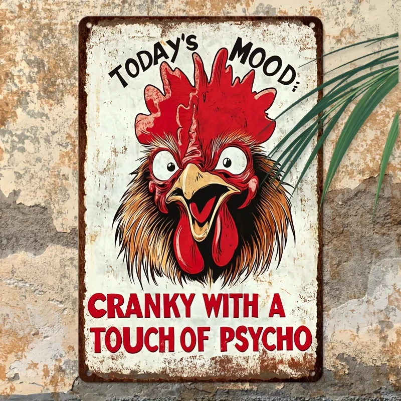 2D Flat Rural Metal Wall Art, Unique Humorous Rooster Design, Original Decoration for Home and Kitchen Spaces