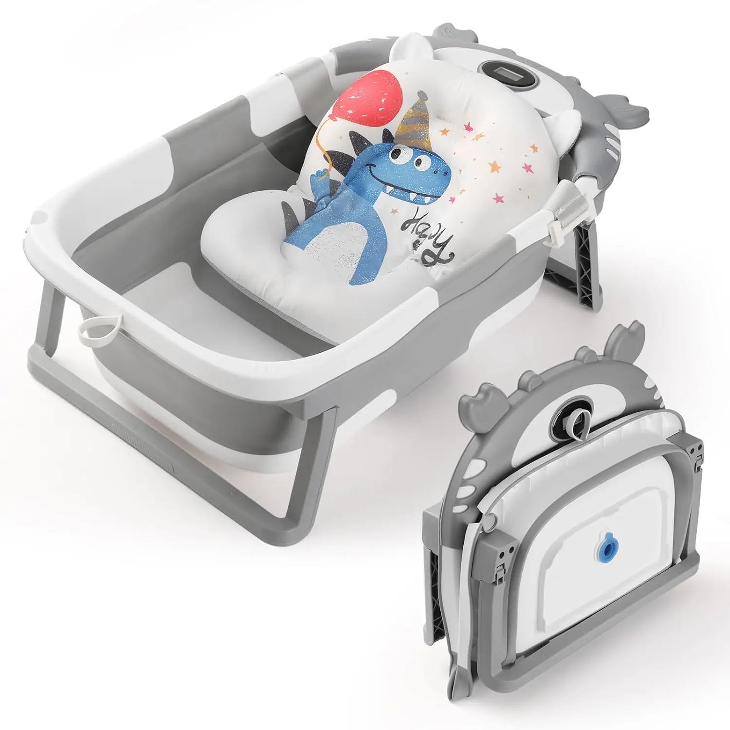 

Collapsible Baby Bathtub with Thermometer & Soft Floating Cushion, Portable Travel for Newborns to Toddlers 0-36 Months