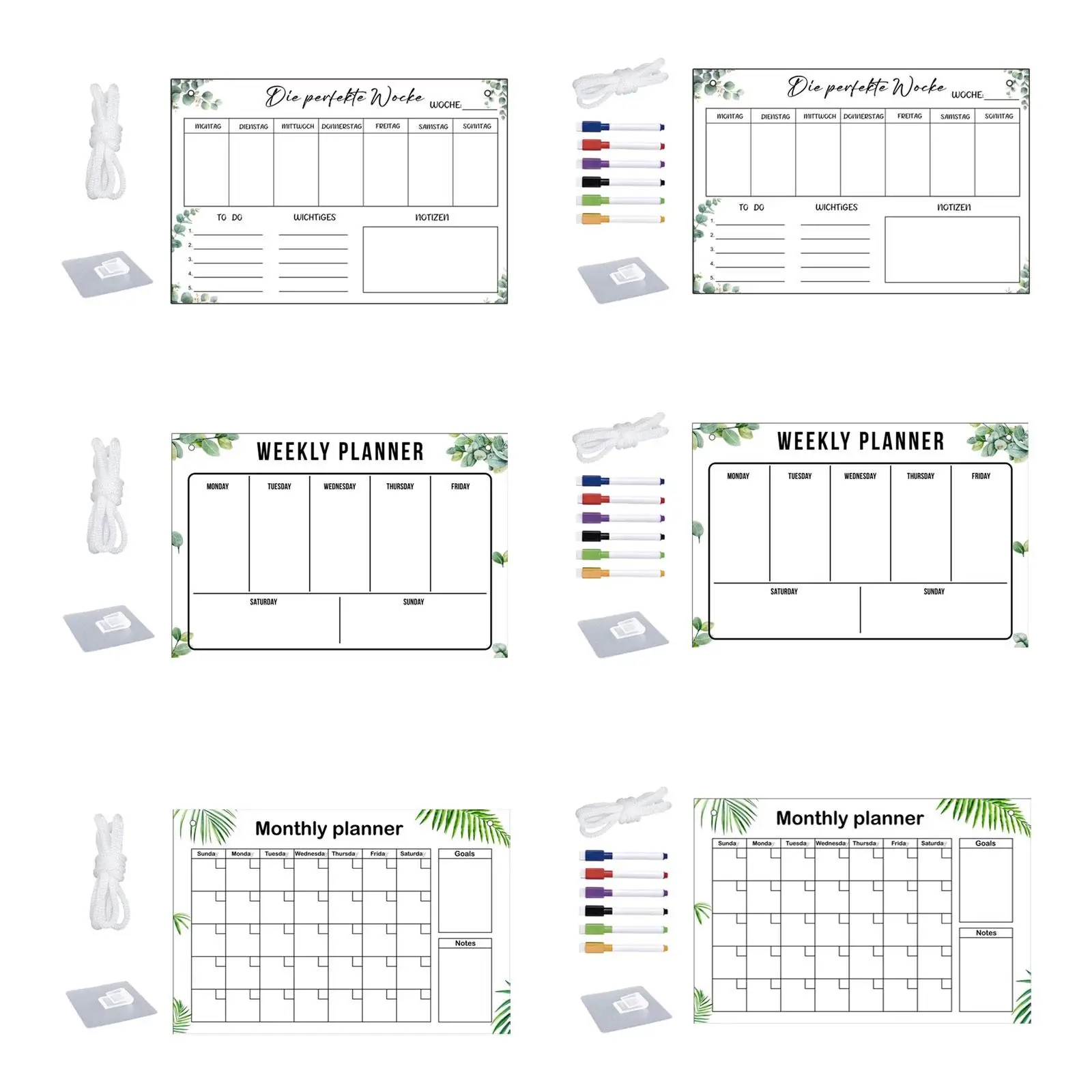 Trocken abwischbare Tafel, Wochenplaner, Notizblock, Whiteboard, Planertafel, Kalender, Kühlschrank