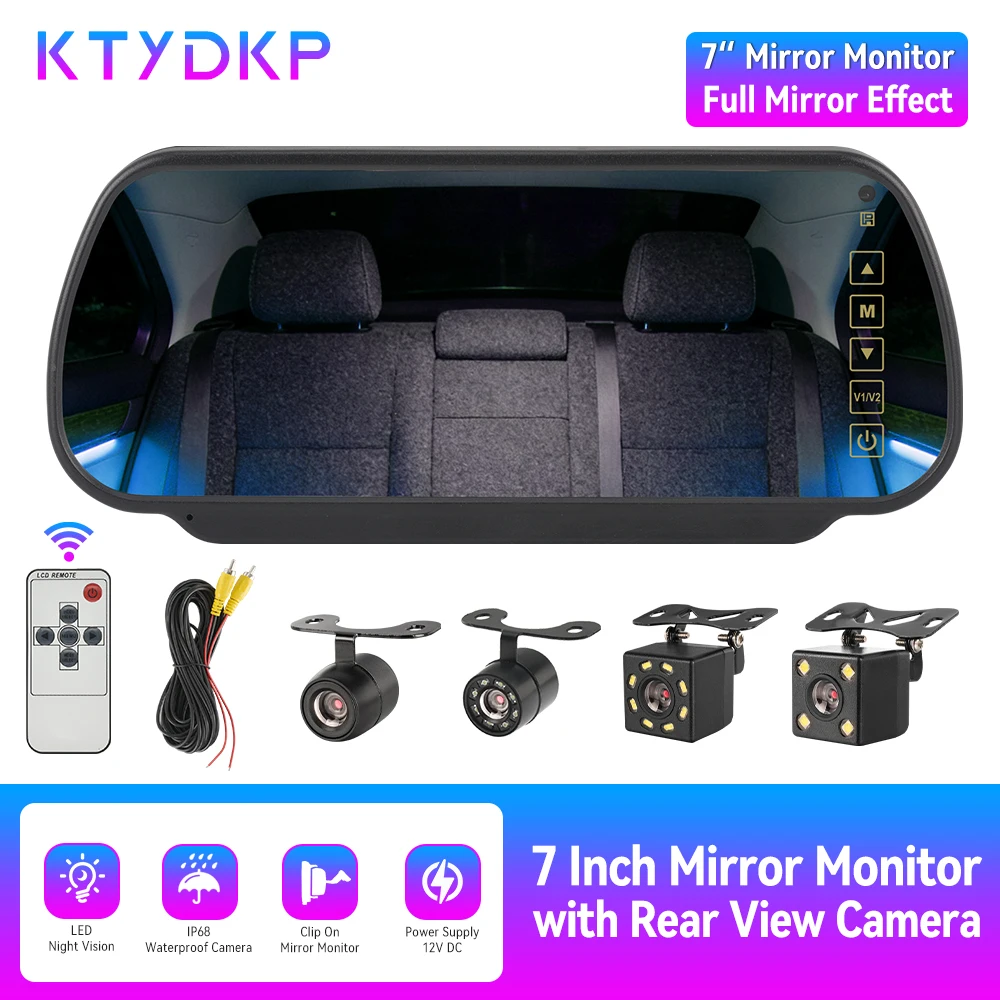 

Монитор KTYDKP 7 дюймов для зеркала заднего вида с камерой заднего вида, HD-дисплеем, ночным видением, универсальной системой помощи при парковке