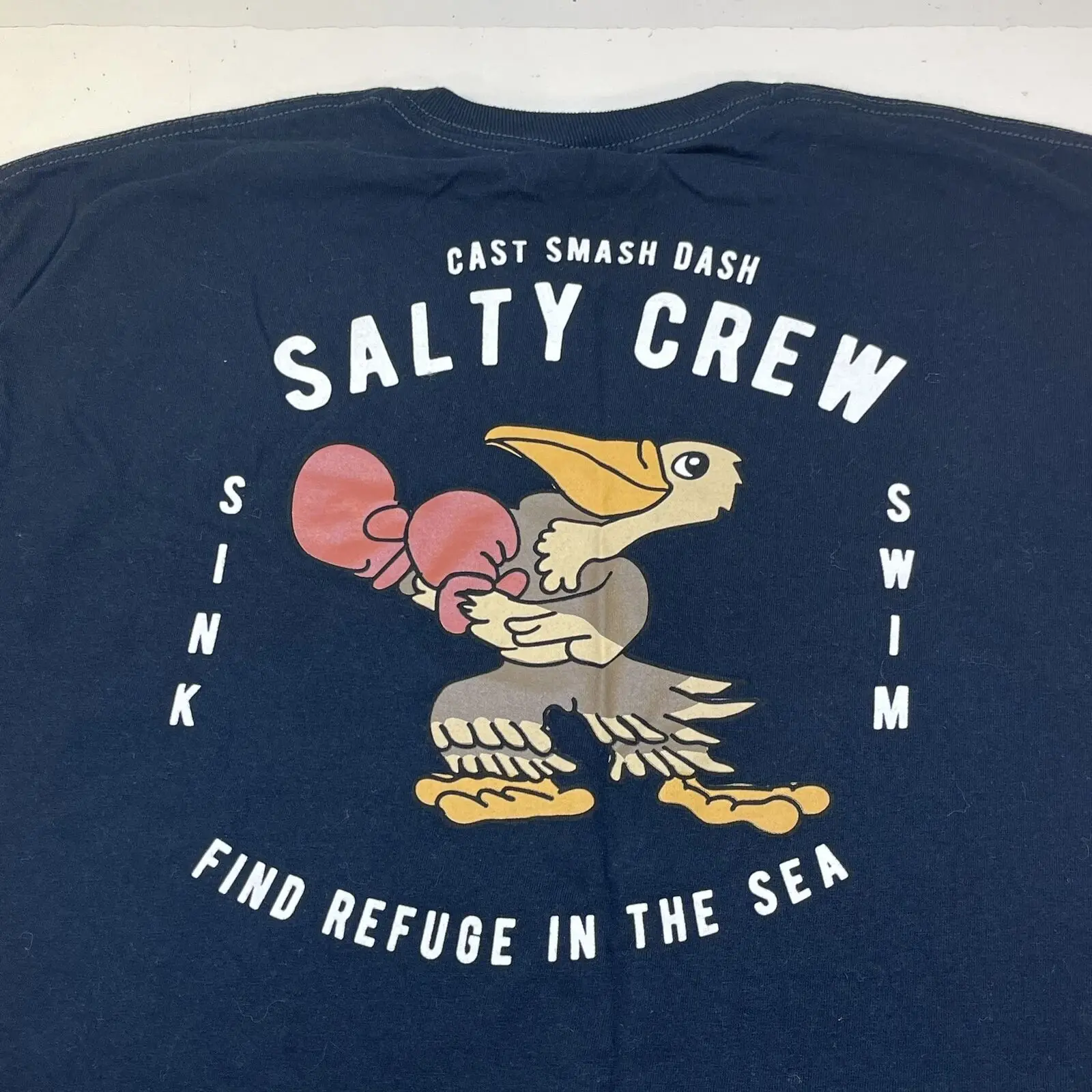 SALTY CREW BOXING SEAGULL CAST SMASH DASH FISH FISHING TEE T SHIRT Mens L Blue