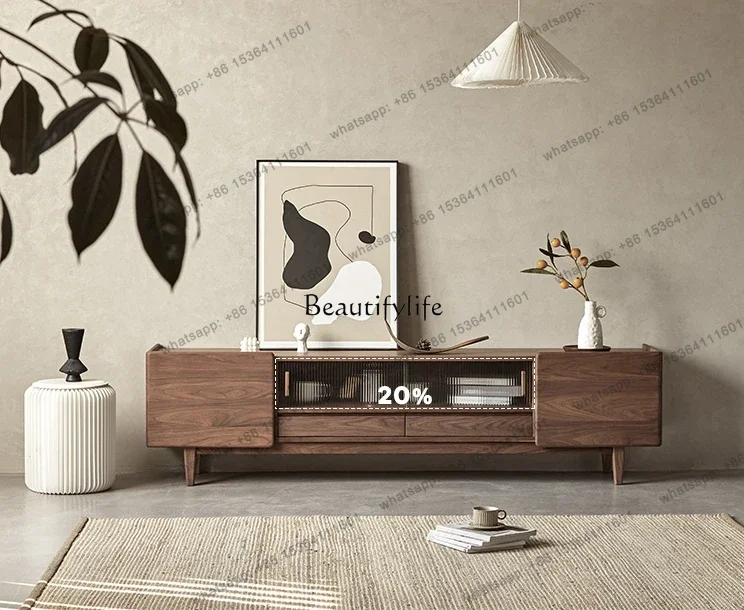 XX Solid Wood TV Cabinet North America Black Walnut Living Room Furniture Coffee Table Combination Nordic Small Apartment