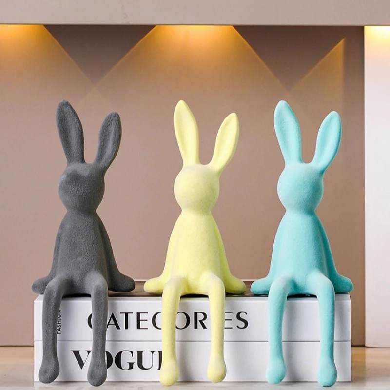Luxury Seated Rabbit Figurine Healing Decor for Living Room Wine Cabinet TV Stand Sideboard Kids Room High End Ornament