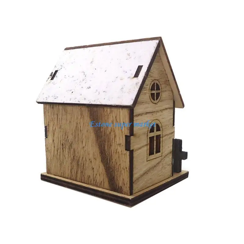 

090B Handmade Wooden Dollhouse with Light Christmas Home Decoration Mini Snow House